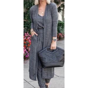 Free People Beach Bi-Coastal Cardigan Open Front Duster Dark Heathered Gray S